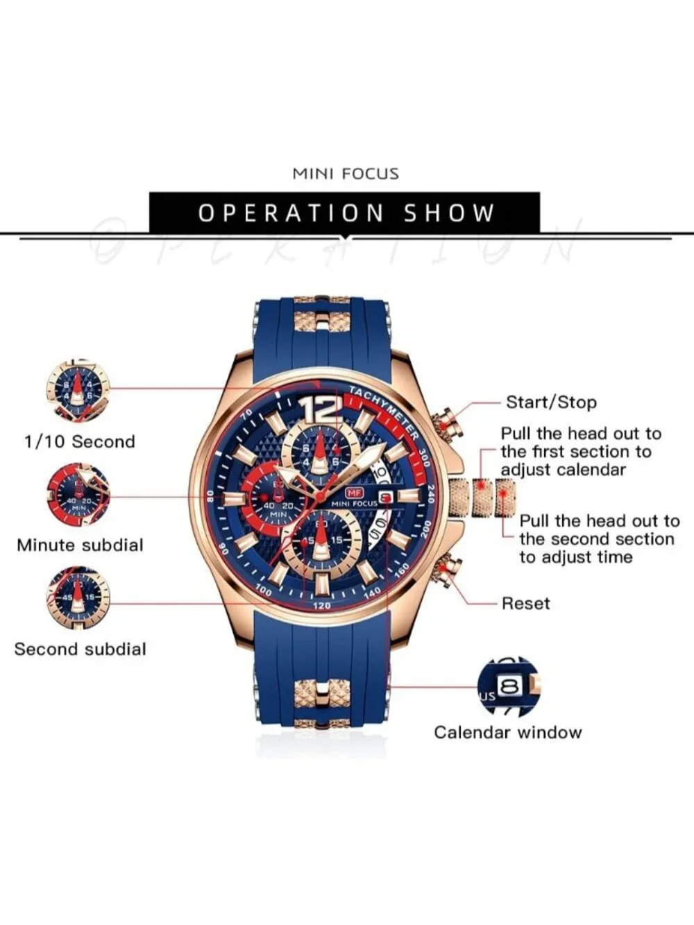 Mens Blue Silicon Band Analog Quartz Chronograph Waterproof Luminous Wrist Watch